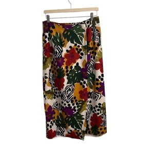 White Stag Raw Silk Floral and Geometric Print Wraparound Skirt SZ 14